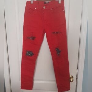 Fashion Nova Men Red Ripped Skinny Jeans